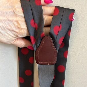 Perry Ellis Portfolio Suspenders Braces Gray Red Polka Dots Adjustable Leather